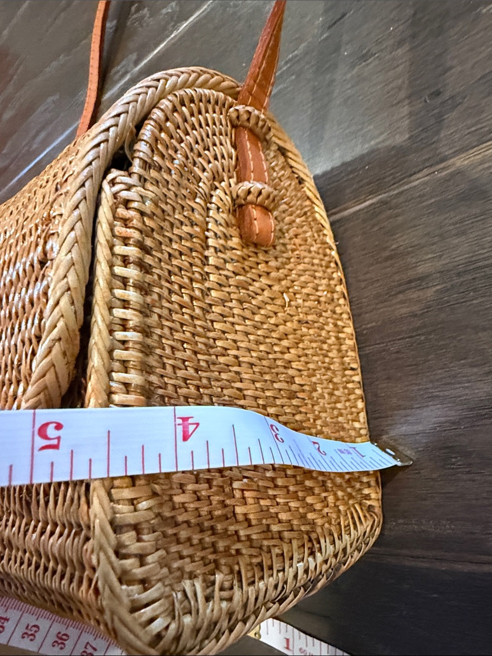 Woven Rattan Straw Crossbody Bag with leather strap - Picture 12 of 15